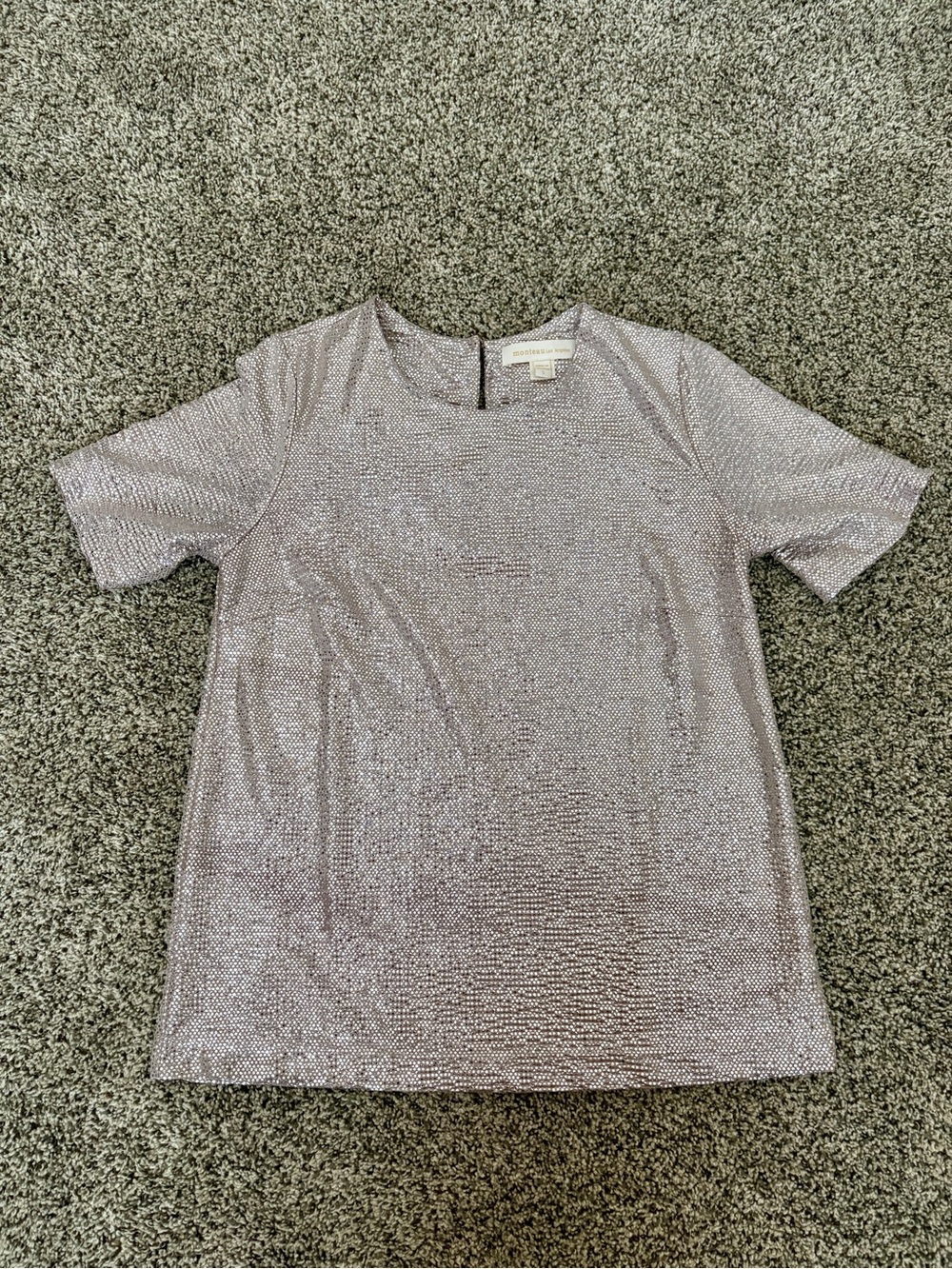 Metallic Silver Short-Sleeve Womens Top Small